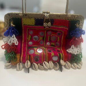 Handmade Embroidered Mirror Work Clutch Bag | Vintage Banjara Style Purse